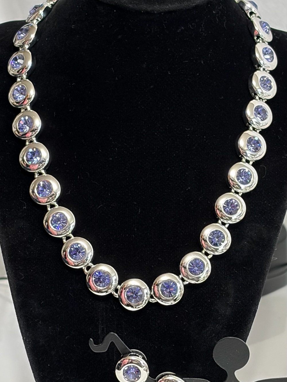 Nolan Miller Rhodium Plated Tanzanite Stone Necklace And Earring Set